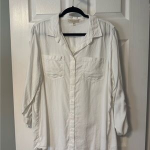 Side Stitch White Button Down Shirt